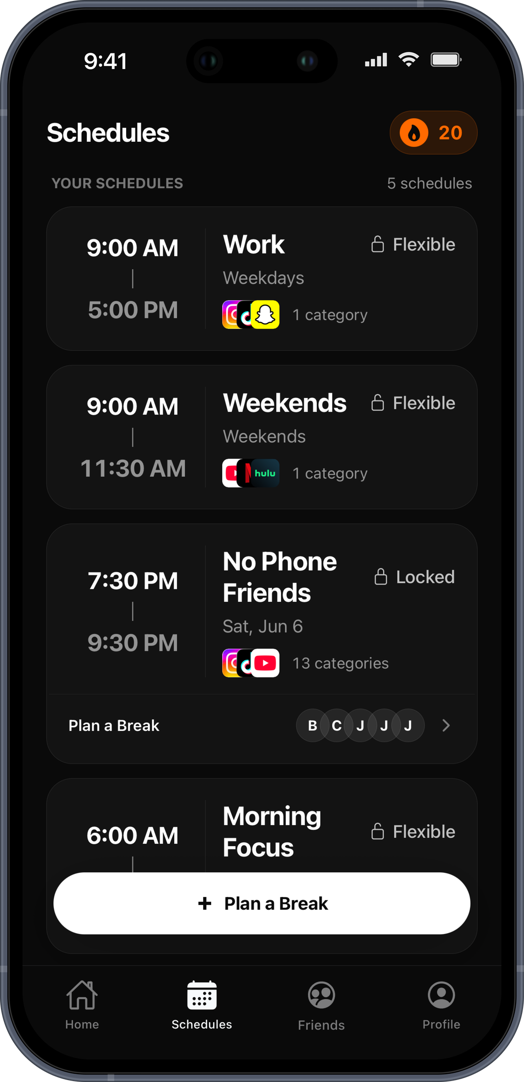 BreakOff schedules list
