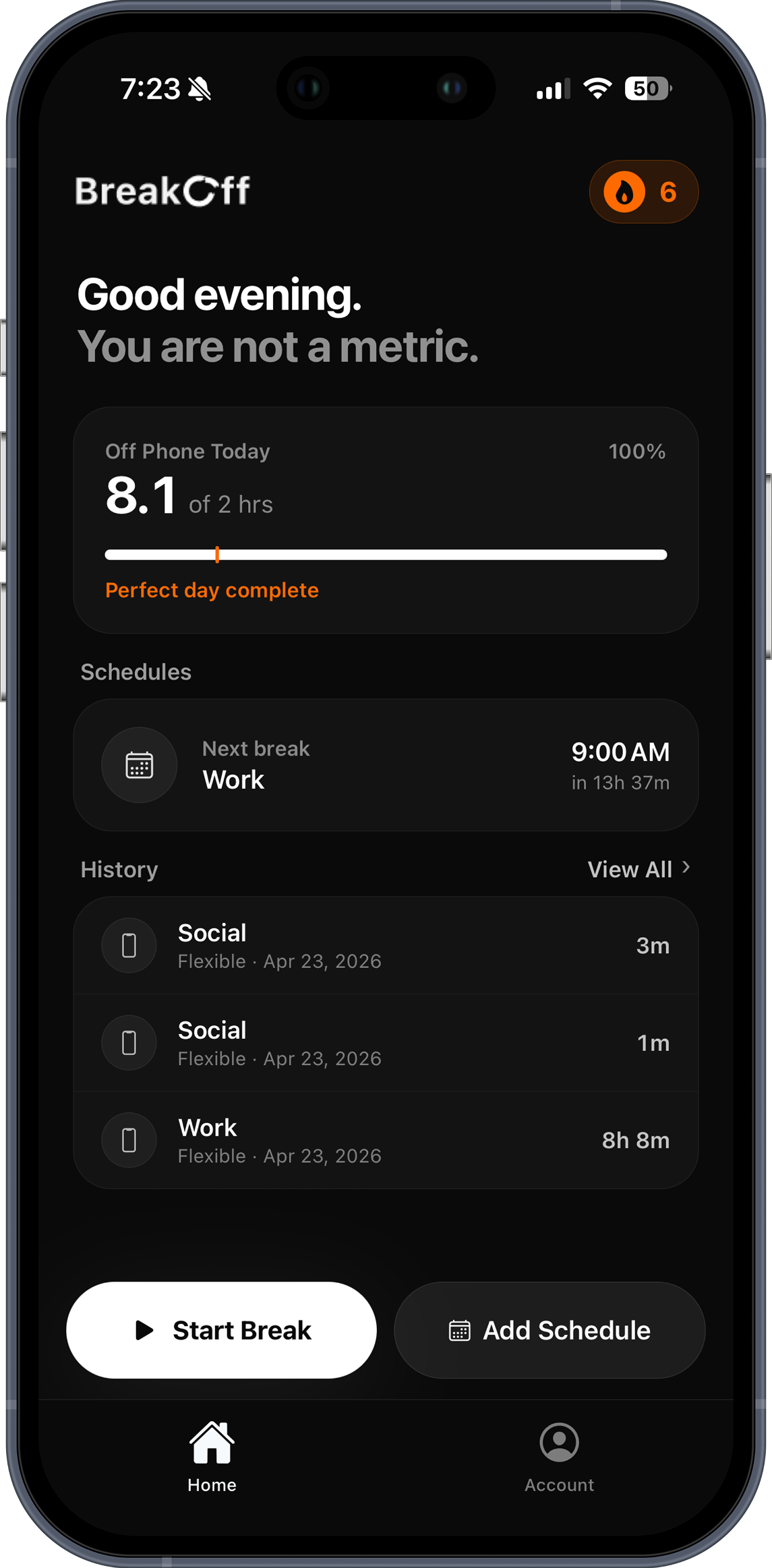 BreakOff home screen